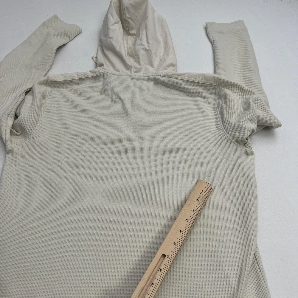 Banana Republic Hoodie Mens Small Beige Waffle Knit Henley Hooded Thermal Top